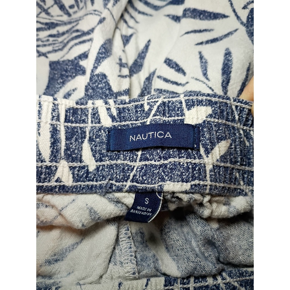 Nautica Womens Shorts S Blue Floral Linen Blend Drawstring Flat Front Casual - Picture 2 of 9
